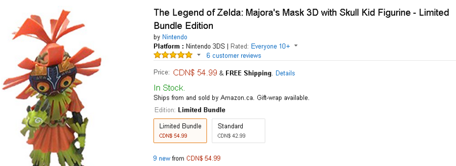 [UPDATED] Amazon.ca: Limited Edition Majora's Mask 3D with Skull Kid Figure in Stock