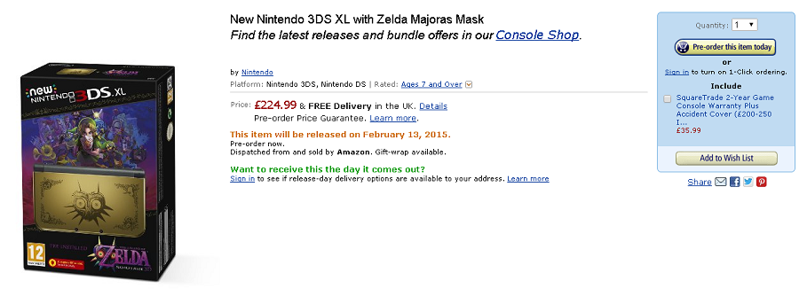 Amazon UK Opens Up Majora's Mask New 3DS XL Preorders